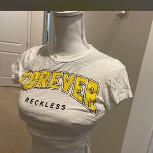 White 'FOREVER' Graphic Crop Tee with Yellow Lettering